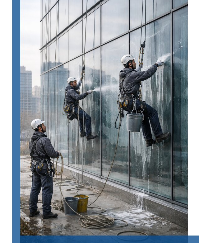 Промышленная мойка панорамных окон на высоте в Анапе