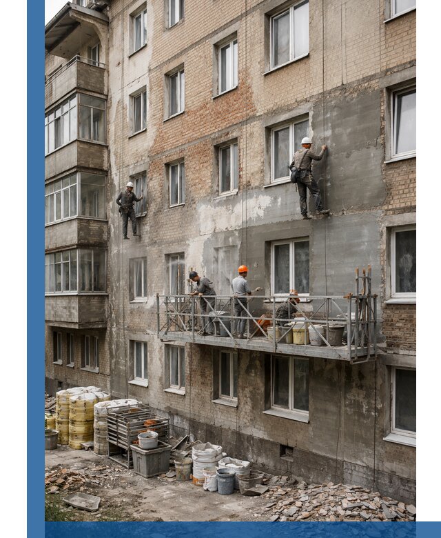 Капитальный ремонт фасада в Анапе с восстановлением и гидроизоляцией