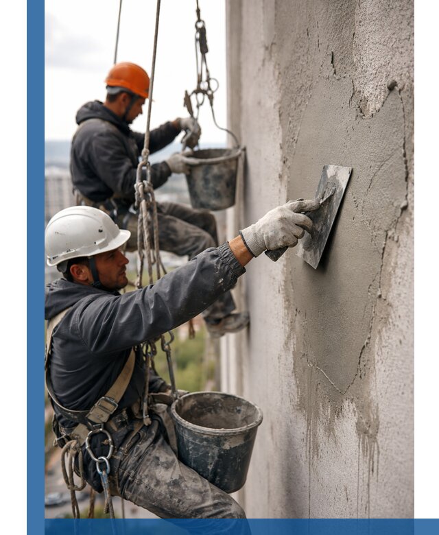 Штукатурка фасада на высоте в Анапе профессиональные работы