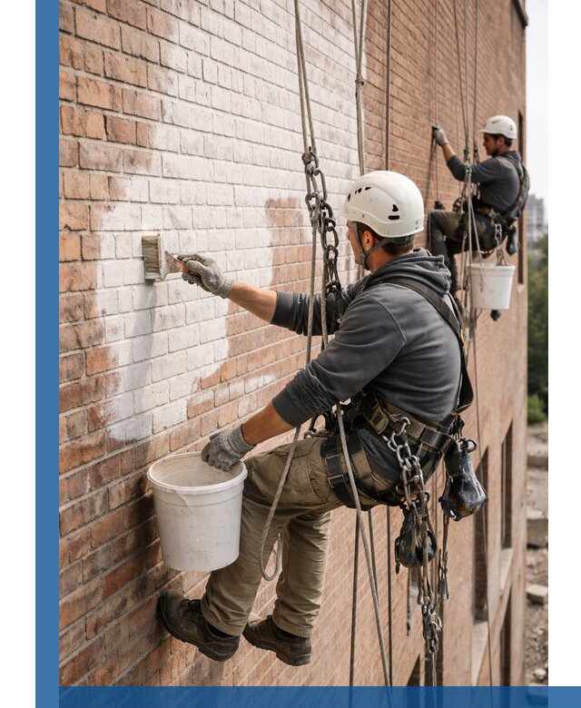 Покраска кирпичного фасада с доступным альпинистским сервисом в Анапе