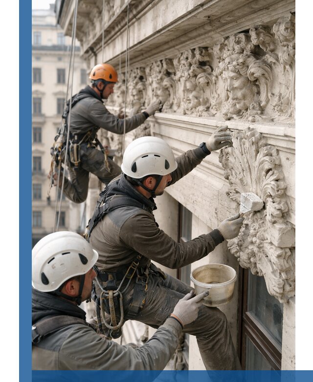 Реставрация фасадной лепнины с высотными работами в Анапе