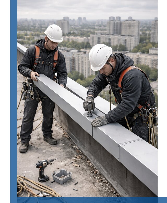 Монтаж парапетных крышек и ограждений кровли в Анапе