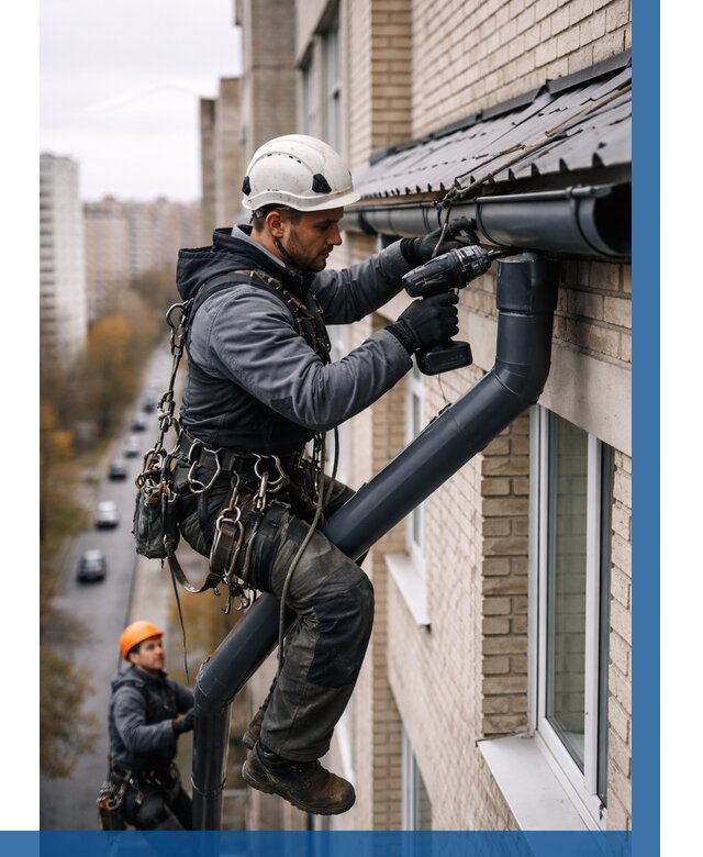 Монтаж водосточной системы на здании в Анапе от 5192 р. | ВЫСОТНИК-Нпа