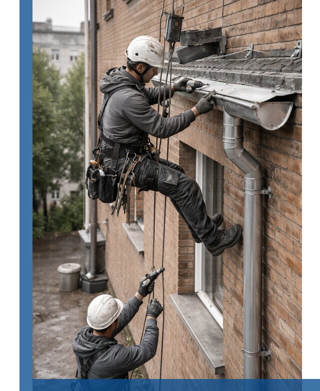 Монтаж водосточной системы на здании в Анапе под ключ