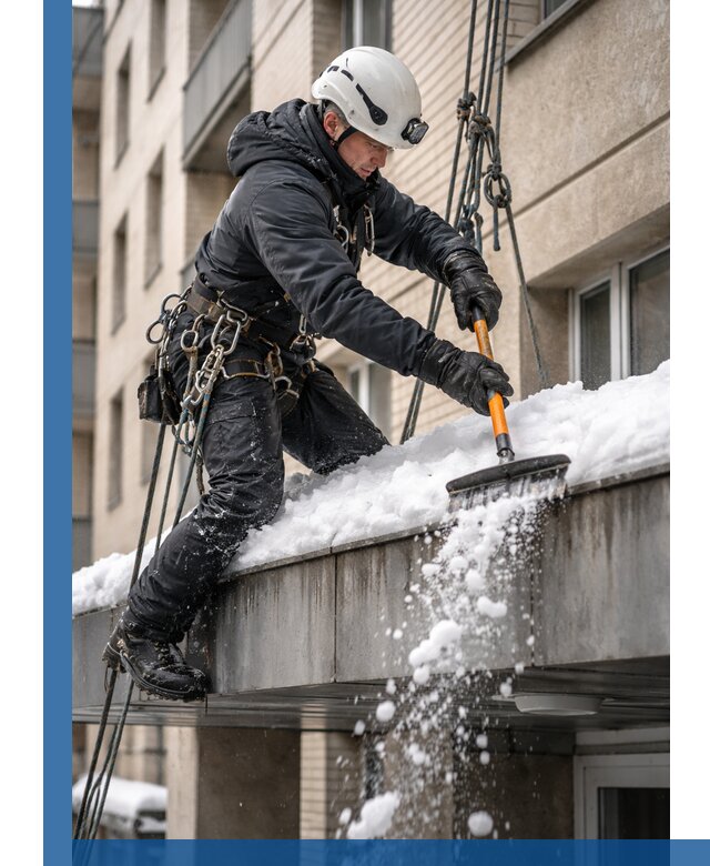 Очистка козырьков от снега в Анапе круглогодично безопасно
