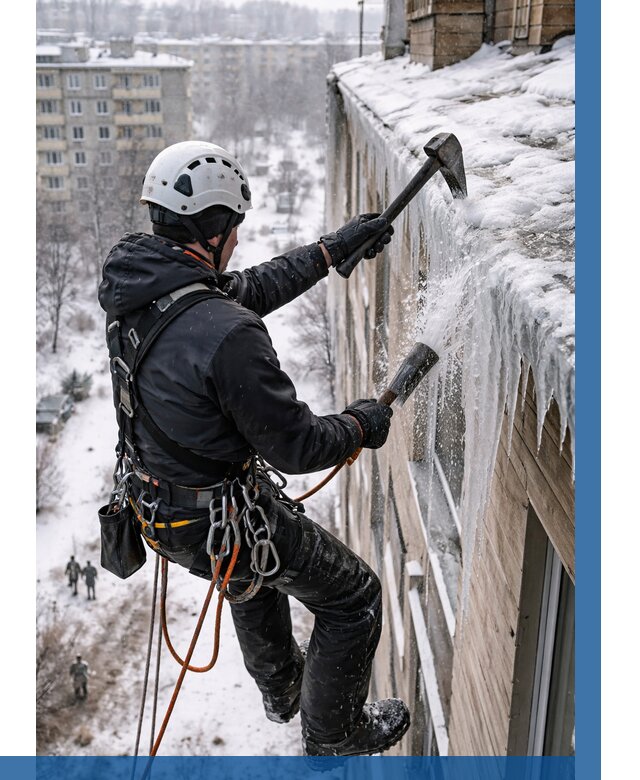 Сбивание сосулек с крыши в Анапе по цене от 4673 р. | ВЫСОТНИК-Нпа