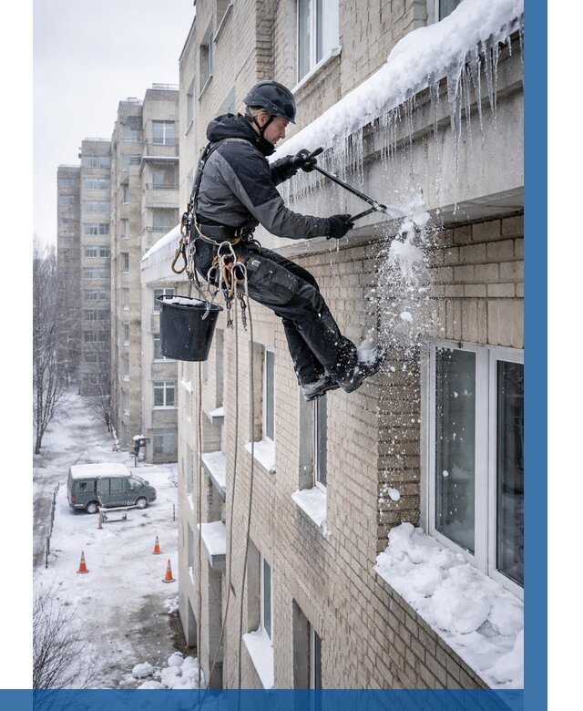 Удаление наледи с карнизов в Анапе от 363 р. | ВЫСОТНИК-Нпа