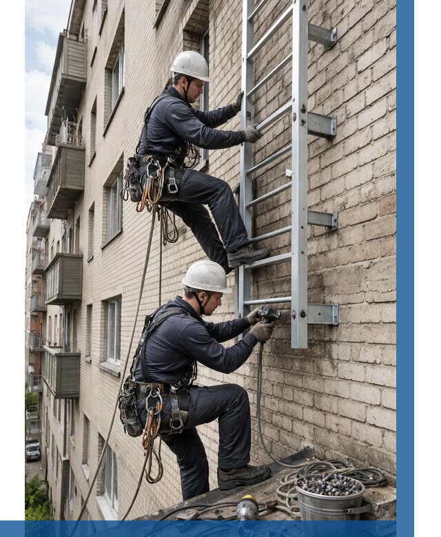 Монтаж пожарной лестницы в Анапе от 25960 р заказать у ВЫСОТНИК-Нпа