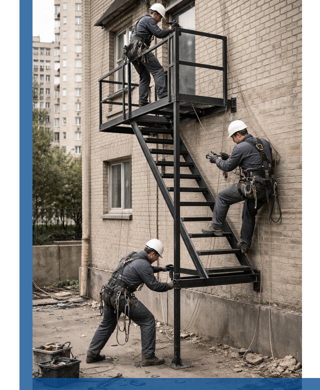 Монтаж пожарной лестницы в Анапе, установка и крепление