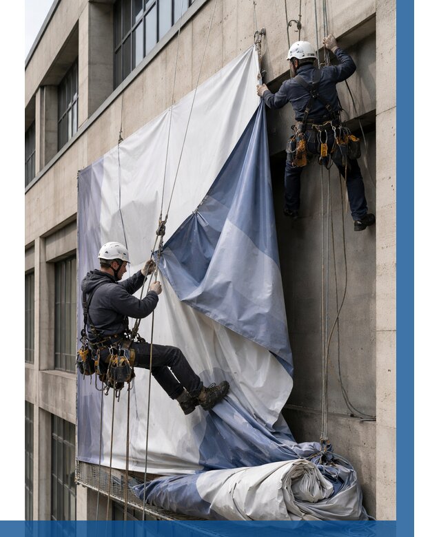 Демонтаж баннеров с фасада в Анапе от 4673 р. | ВЫСОТНИК-Нпа