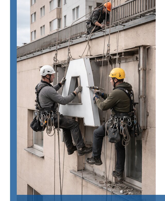 Ремонт и восстановление наружных вывесок на высоте в Анапе
