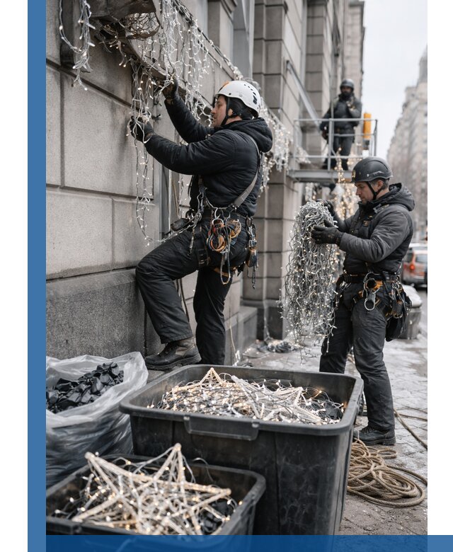 Демонтаж новогоднего оформления и гирлянд в Анапе