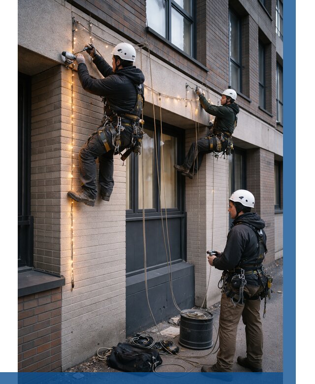 Монтаж гирлянд на фасаде в Анапе от 3634 р. | ВЫСОТНИК-Нпа