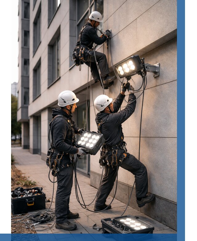 Монтаж прожекторов на фасаде в Анапе от 7788 р. | ВЫСОТНИК-Нпа