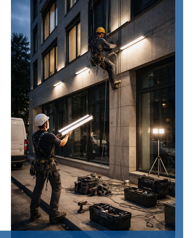 Монтаж архитектурной подсветки здания в Анапе от 2596 р.|ВЫСОТНИК-Нпа