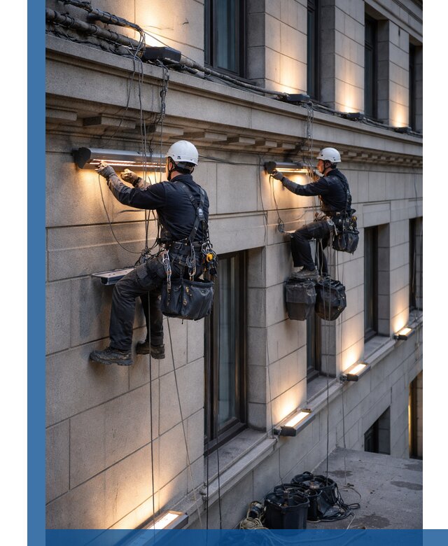 Монтаж архитектурной подсветки фасадов зданий в Анапе