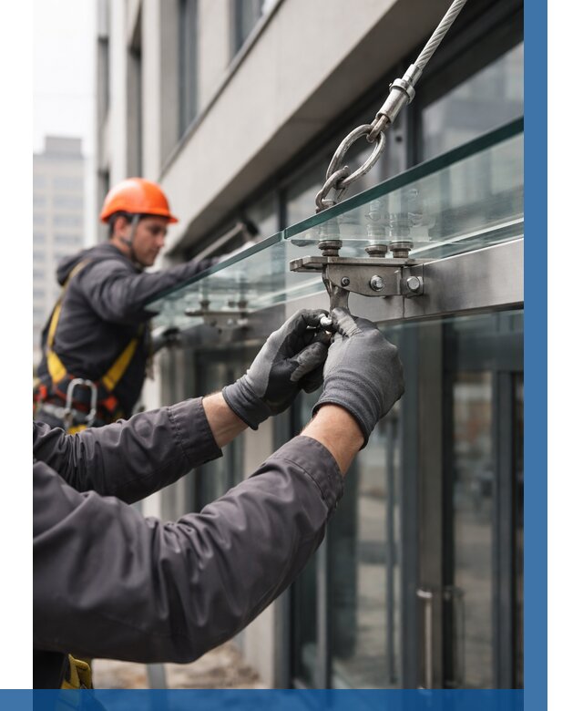 Монтаж стеклянных козырьков в Анапе от 8826 р. | ВЫСОТНИК-Нпа