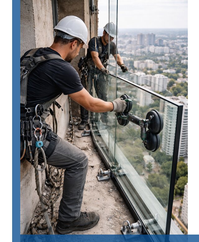 Монтаж стеклянных ограждений под ключ с гарантией в Анапе