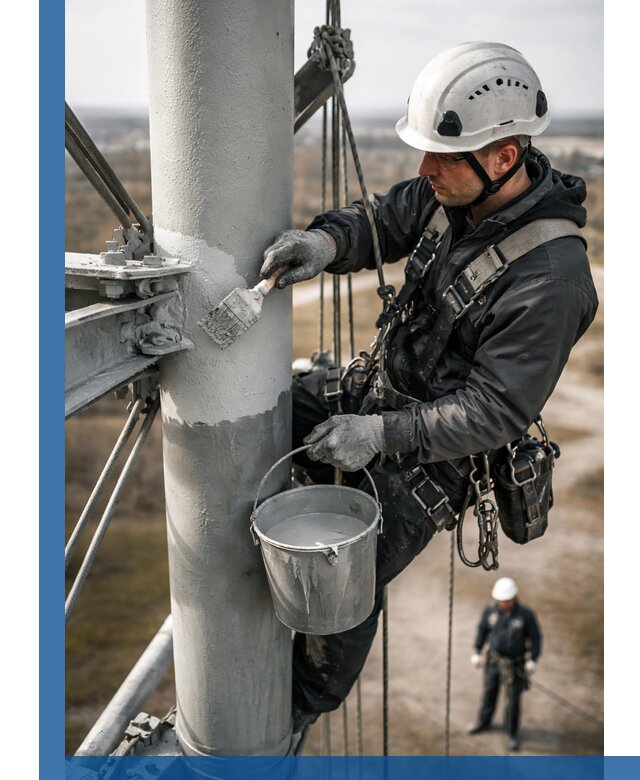 Покраска мачт связи в Анапе промышленными альпинистами