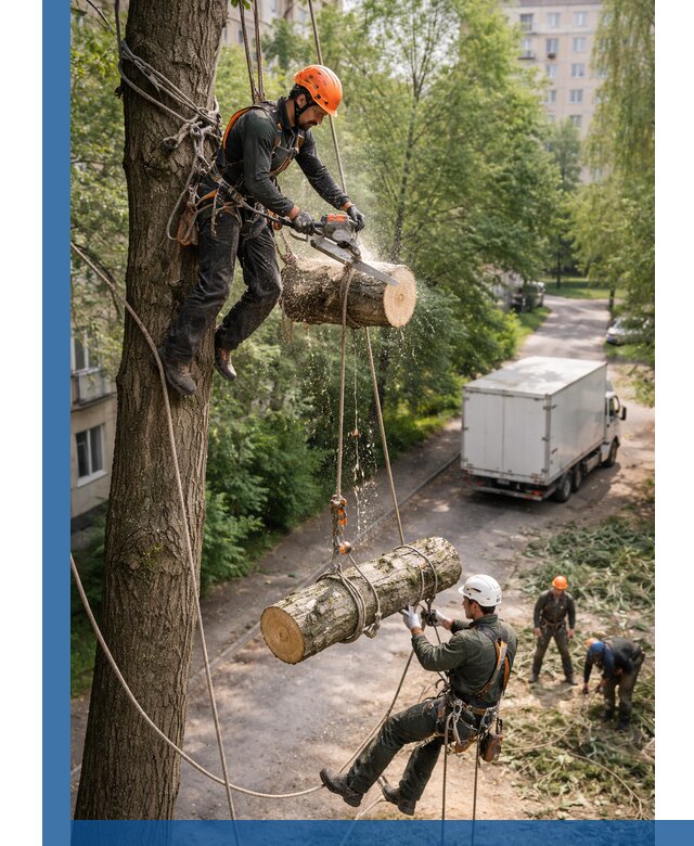 Спил деревьев альпинистами в Анапе, безопасно и без повреждений