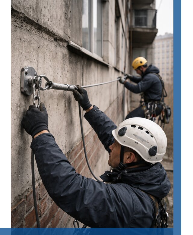 Монтаж анкерных линий в Анапе от 3115 р. | ВЫСОТНИК-Нпа